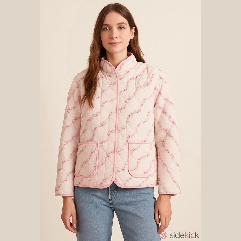 Cottagecore Quilted Lightweight Jacket Pink Floral NWT Size Medium